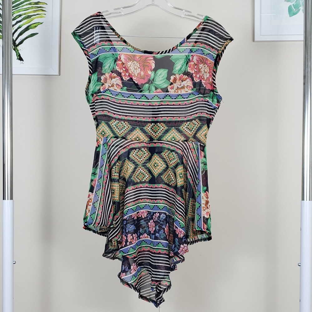 Sheer print peplum top